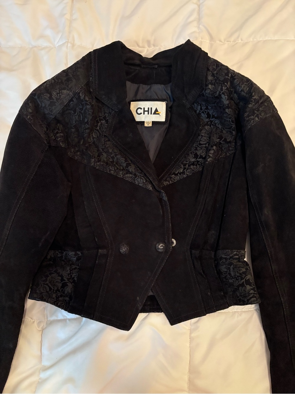 Vintage 1980 CHIA cropped Suede Leather Jacket Size Medium